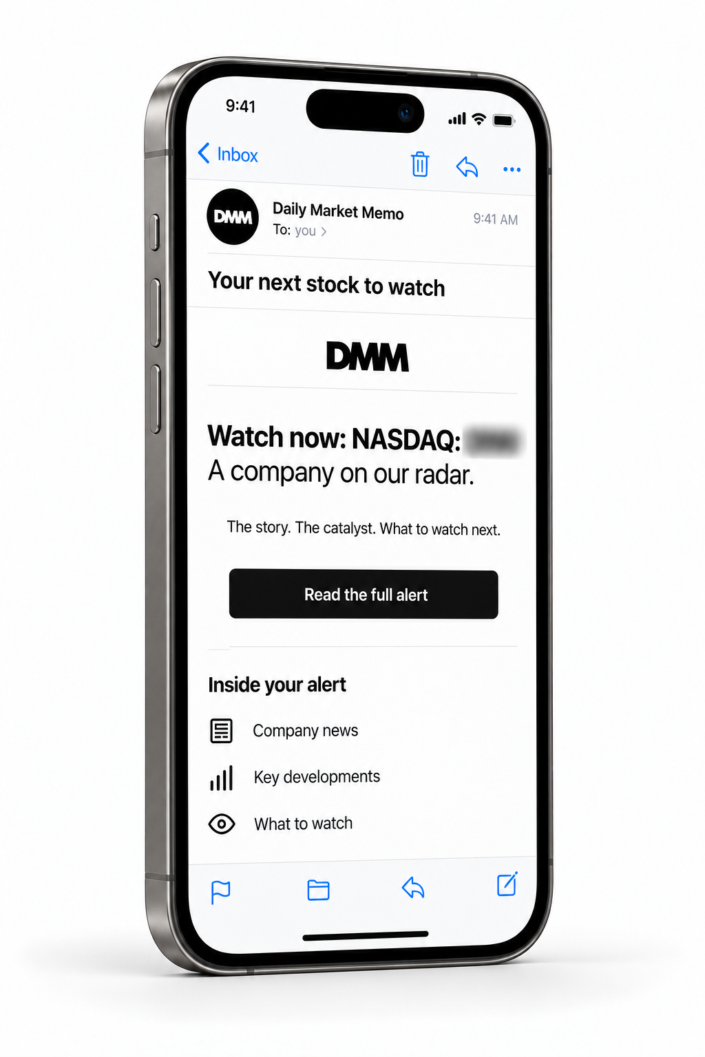 Example DMM email stock alert