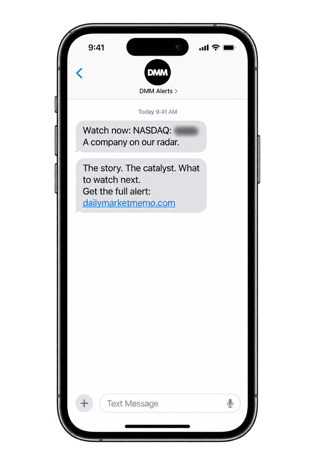 DMM stock research alert on an iPhone