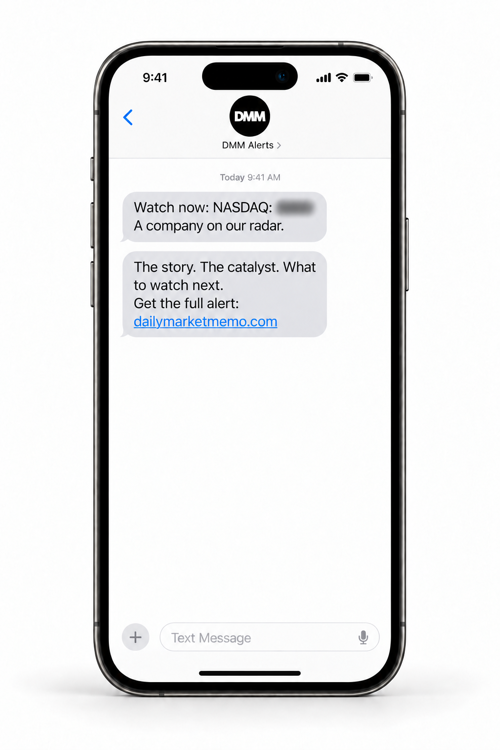 Example DMM sms stock alert